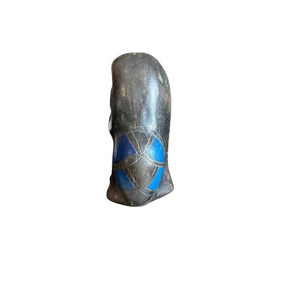 Handmade Mexican Clay/Pottery Etched Owl Blue and Black - Picture 2 of 6